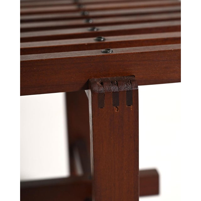 Vintage Dark Wood Slatted Bench, 1970s For Sale - Image 6 of 9