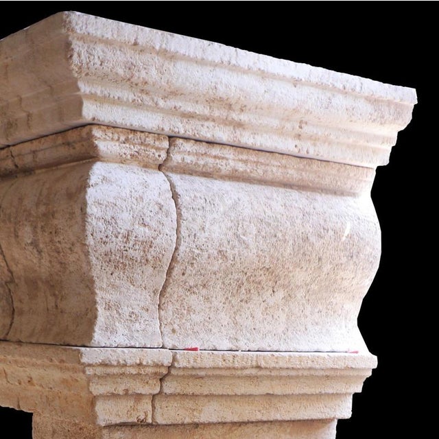 20th Century French Limestone Fireplace with Stacked Molding and Sculpted Jambs For Sale - Image 5 of 6