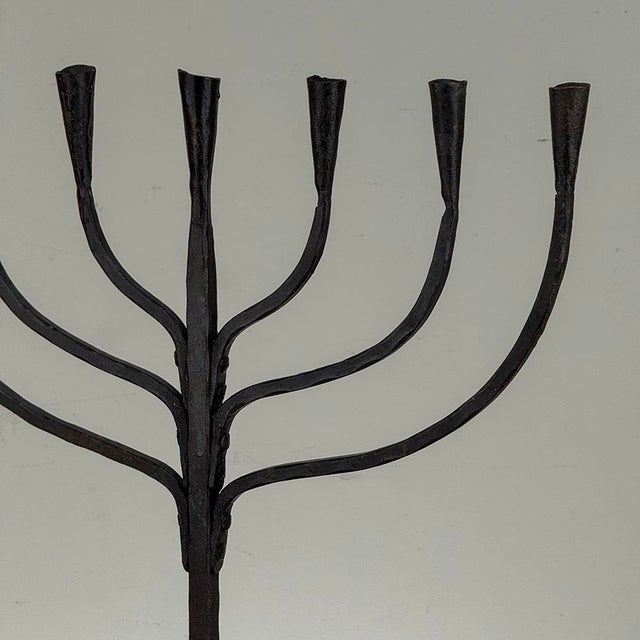 Mid-Century French Brutalist Hand-Forged Iron Seven-Light Candelabrum For Sale - Image 10 of 16