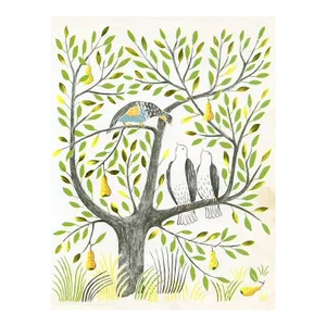 Vintage Print, “On the Second Day of Christmas”, Original Mid-Century Color Lithograph
