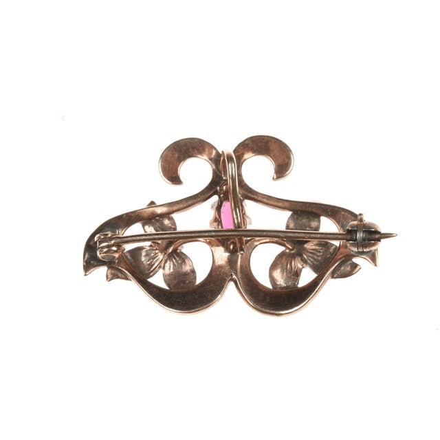 1900 - 1909 c1900 10k gold, ruby, and seed pearl enhancer pendant/pin For Sale - Image 5 of 5