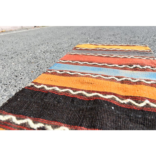 Gray 1970s Turkish Vintage Hand Knotted Stripe Desing Wool Kilim Runner Rug For Sale - Image 8 of 11