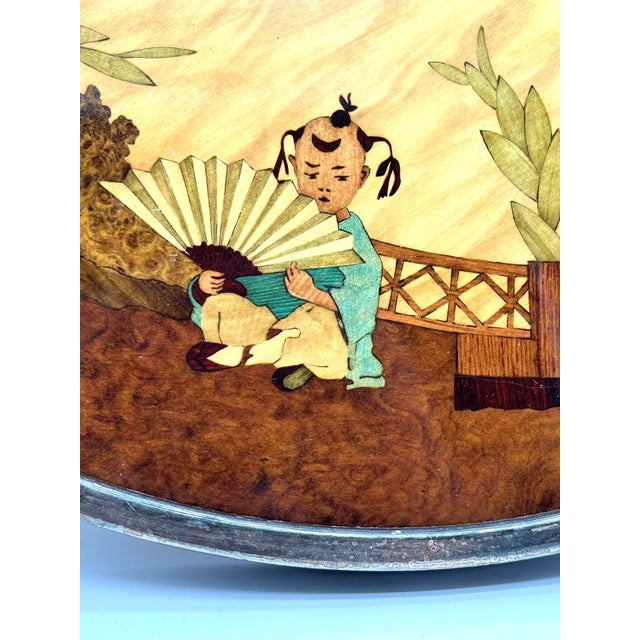 Asian Round Inlaid Turntable with Rural Scenes, 1960s For Sale - Image 9 of 14