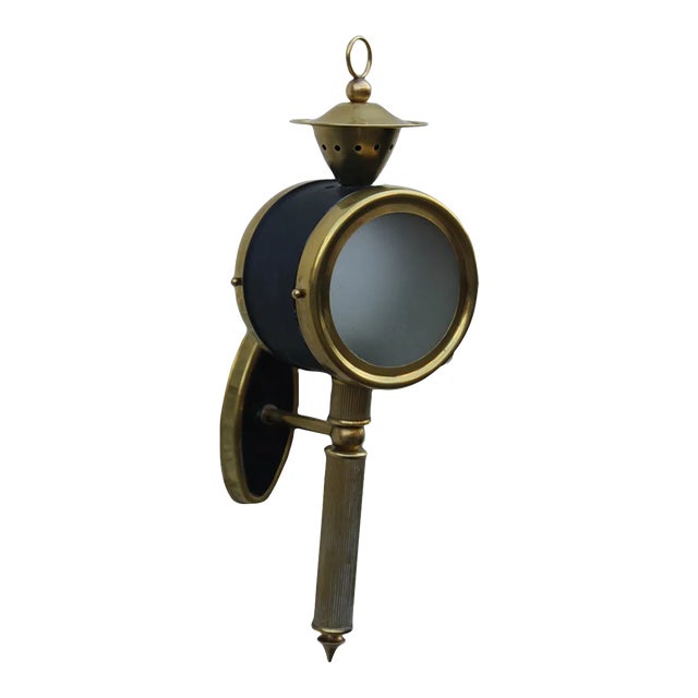 Mid-Century Italian Brass and Black Lacquered Metal Sconces, 1950s, Set of 2 For Sale