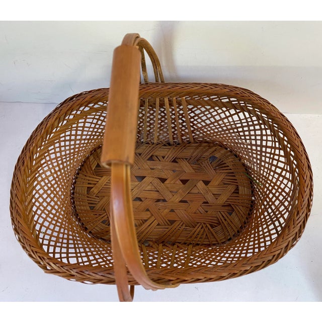 Brown Vintage Chinese Hand Woven Wicker Handled Basket For Sale - Image 8 of 9