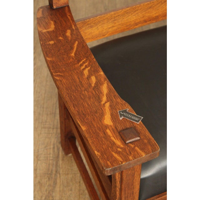 L. & J.G. Stickley Antique Mission Oak and Leather Settee For Sale - Image 12 of 12