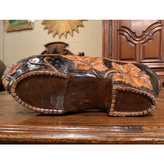 Brown Early 20th Century French Black Forest Carved Walnut Wine Bottle Holder Clog For Sale - Image 8 of 10