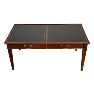 1930s English Regency Mahogany & Green Leather Top Coffee Table For Sale