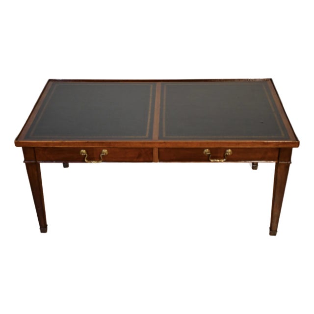 1930s English Regency Mahogany & Green Leather Top Coffee Table For Sale