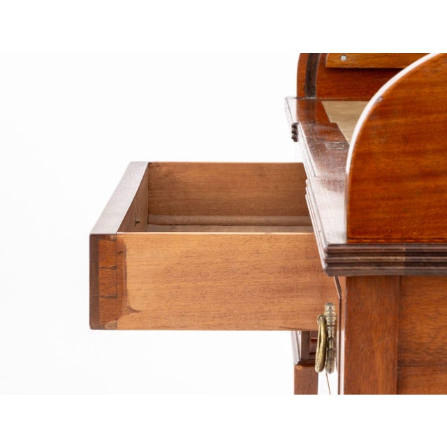 Brown Edwardian Mahogany Inlaid Tambour Cylinder Desk For Sale - Image 8 of 9
