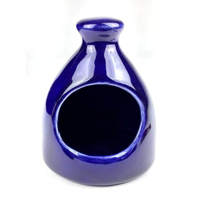 Shabby Chic Artisan Produced Pottery Cobalt Glazed Salt Cellar Set For Sale - Image 3 of 9