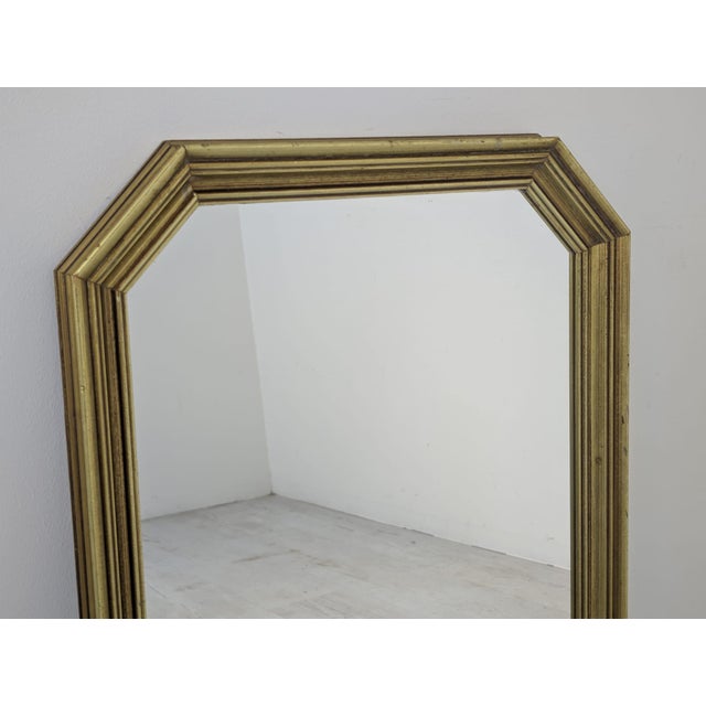 Wood Vintage Mirror in Wooden Gilded Frame Beveled Shape, 1975 For Sale - Image 7 of 12