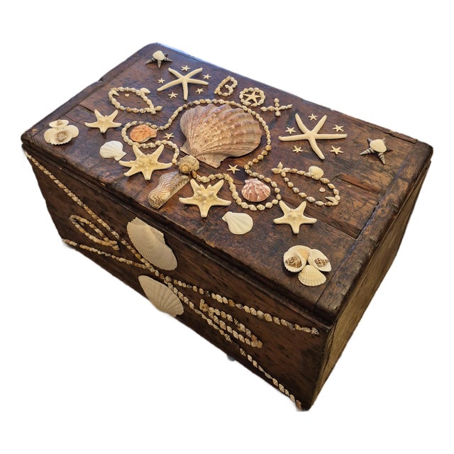 Antique Folk Art Box With Seashells For Sale