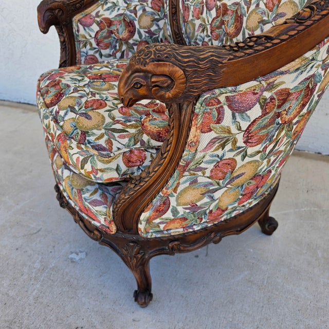 Antique French Regency Rams Heads Walnut Club Lounge Chair For Sale - Image 15 of 18