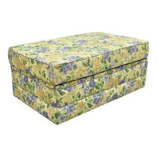 Late 20th Century Traditional Oversized Storage Ottoman with Yellow and Blue Floral Custom Upholstery For Sale