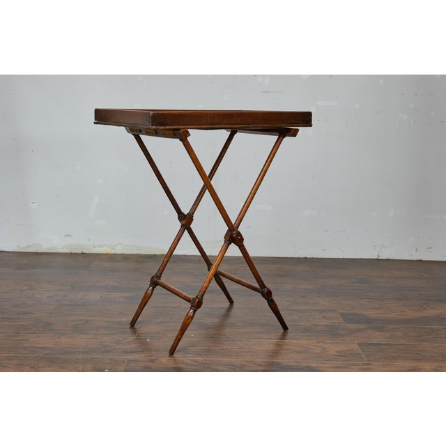 Brown 19th Century English Tray on Stand Mahogany Side Table with X-Form Base For Sale - Image 8 of 12