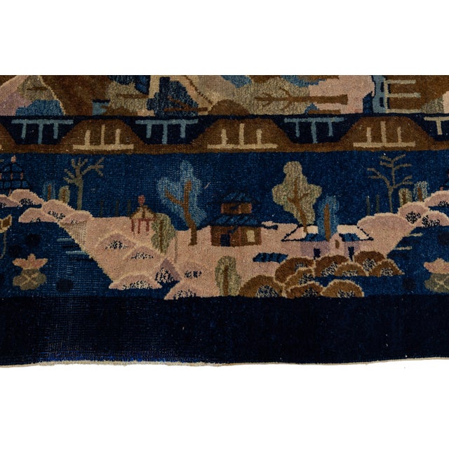 1900s Antique Handmade Chinese Peking Wool Rug in Blue With Traditional Design For Sale - Image 9 of 10