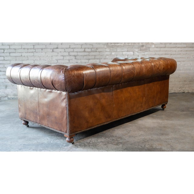 Restoration Hardware Distressed Cigar Leather Kensington Luxe Sofa For Sale - Image 13 of 17