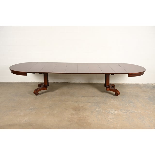 R. J. Horner Style Monumental Antique American Empire Mahogany Split Pedestal Extension Dining Table With Eight Leaves, Newly Refinished For Sale In South Bend - Image 6 of 14