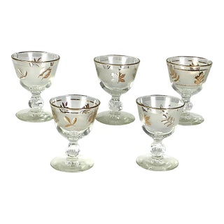 1950s Mid-Century Modern Libby Glass Company-“ Golden FOLIAGE”-cocktail/cordial Glasses – Set a Five For Sale