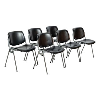 Six Mid Century Italian DSC 106 Leather Stacking Chairs by Giancarlo Piretti for Castelli, 1980s For Sale