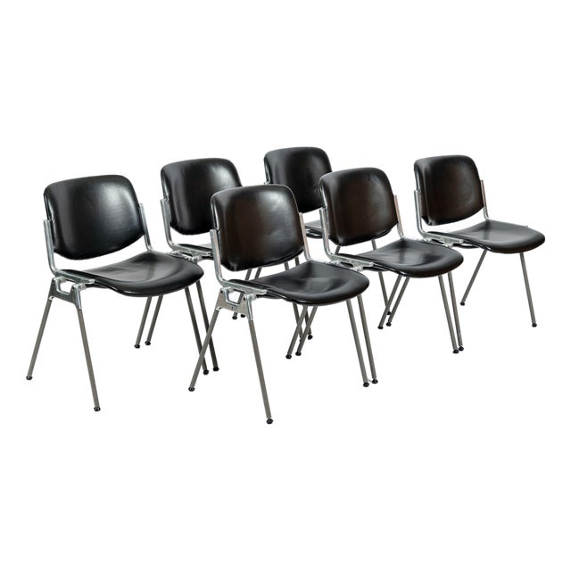 Six Mid Century Italian DSC 106 Leather Stacking Chairs by Giancarlo Piretti for Castelli, 1980s For Sale
