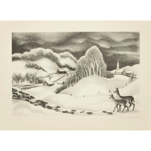 Farmhouse 1939 After Ernest Fiene "Winter Evening", First Edition Period Offset Lithograph For Sale - Image 3 of 9