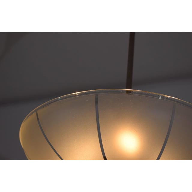Metal Vintage Glass Disc Pendant Light, 1940s For Sale - Image 7 of 11