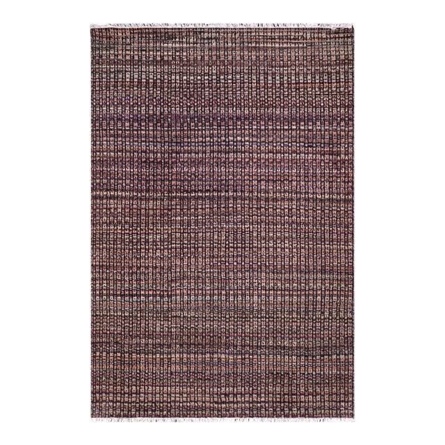 Rustic Black/Rust High Low Wool Rug - 5'0'' X 6'6'' For Sale