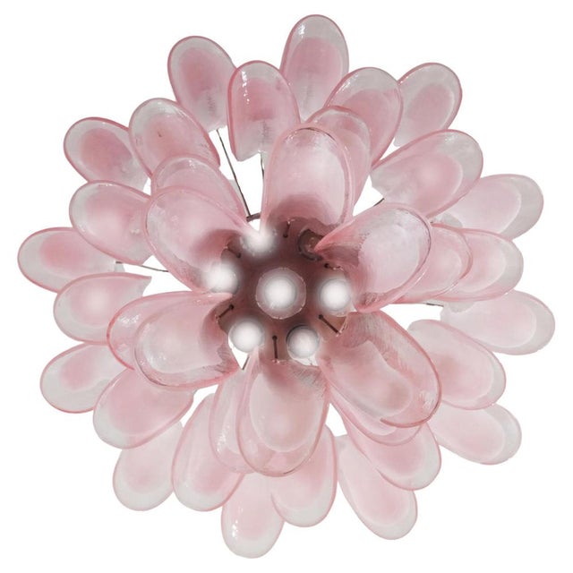 Italian Pink and White Murano Petals Chandelier, Murano For Sale - Image 3 of 15