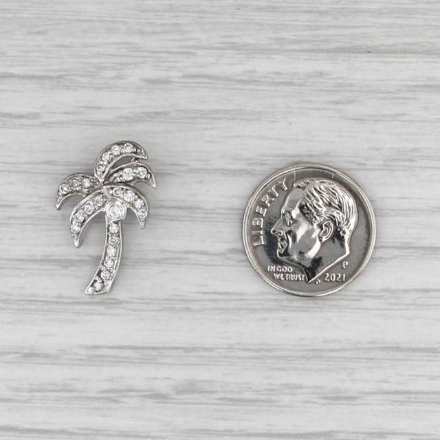 0.23ctw Diamond Palm Tree Pendant 14k White Gold Floating Drop For Sale - Image 4 of 5