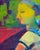 Dynamic fauvist portrait painting titled "Chicken Yard" by California abstract expressionist artist Kristin Cohen...