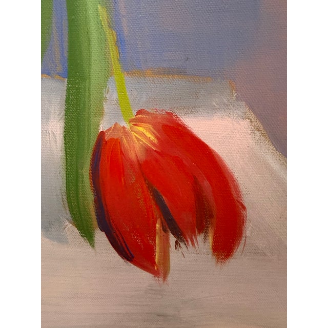 Blue Original Tulips in Blue Vase Still Life Painting For Sale - Image 8 of 12