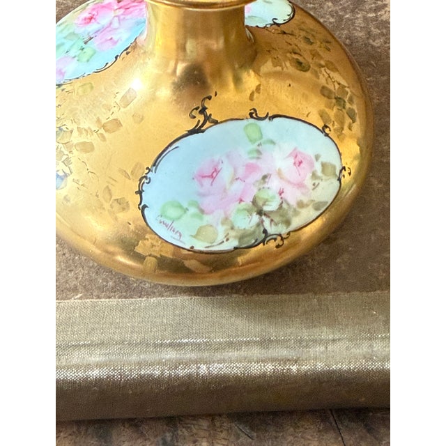 Antique Circa 1900 P H Leonard Vienna Austria Hand Painted Rose Perfume Bottle Gold Gilt For Sale - Image 9 of 10