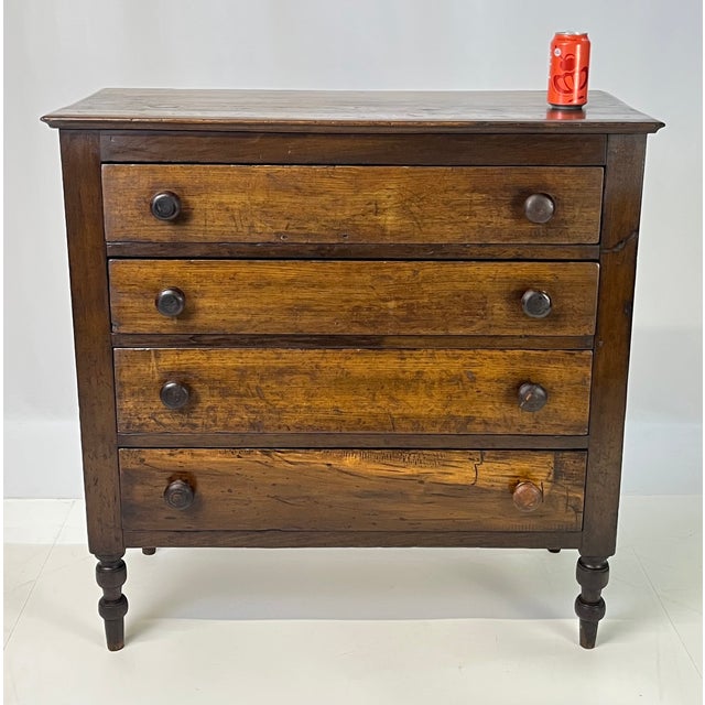 19th-Century Antique American Country Pine & Hardwood 4-Drawer Chest For Sale - Image 16 of 16