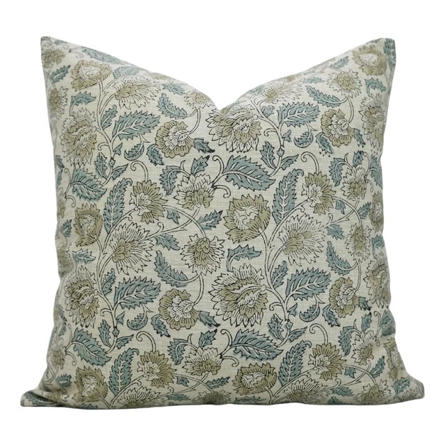 Fabdivine Linen Blend Handmade Block Print Pillow Cover, Mandakini- 16x16 Inch For Sale