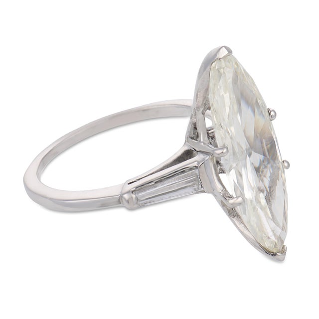 Mid Century Gia 3.36 Carat Marquise Cut Diamond Platinum Engagement Ring, Size 6 For Sale - Image 4 of 6