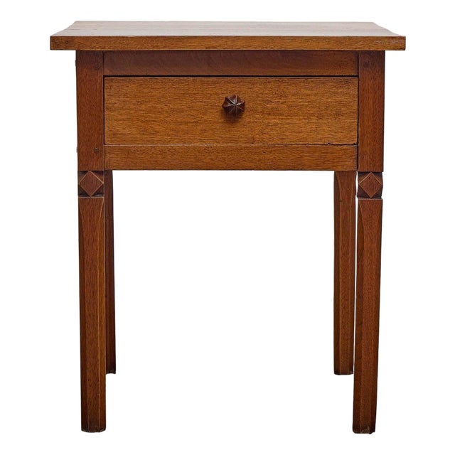 19th Century French Walnut Side Table With Drawer and Carved Diamond Accents For Sale