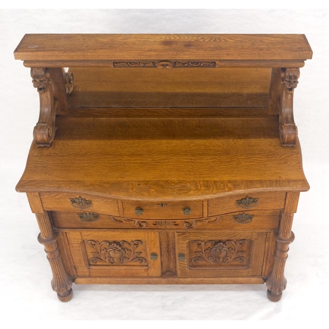 Victorian Victorian Lions Heads Mirrored Backsplash Fine Carved Oak Sideboard MINT! For Sale - Image 3 of 18