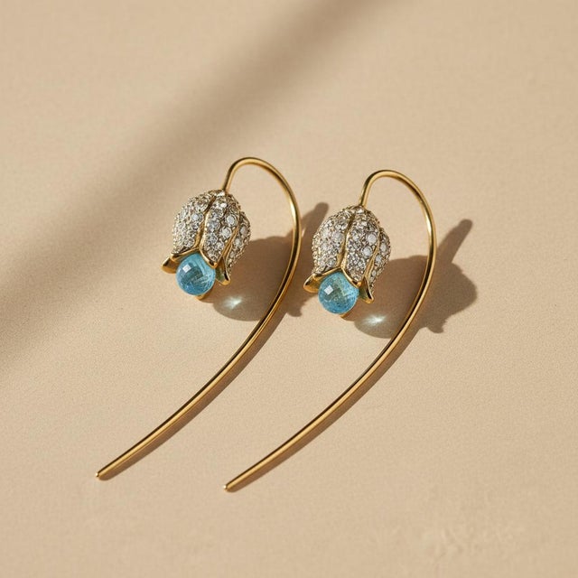 Silver, gold Lily flower earrings with topaz briolettes. Lily flower earrings. Topaz earrings. White flower wedding...