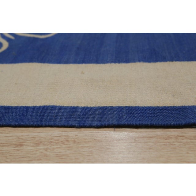 Contemporary 9x12 Handcrafted Exquisite Blue Floral Modern Flatweave Wool Carpet Rug For Sale - Image 3 of 7