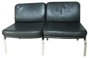 Black Leather Living Room Set by Walter Knoll for Walter Knoll, 1970s, Set of 3