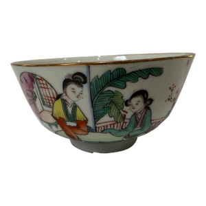 Antique Chinese Porcelain Famille Rose Bowl Ladies /Calligraphy, Republic Period