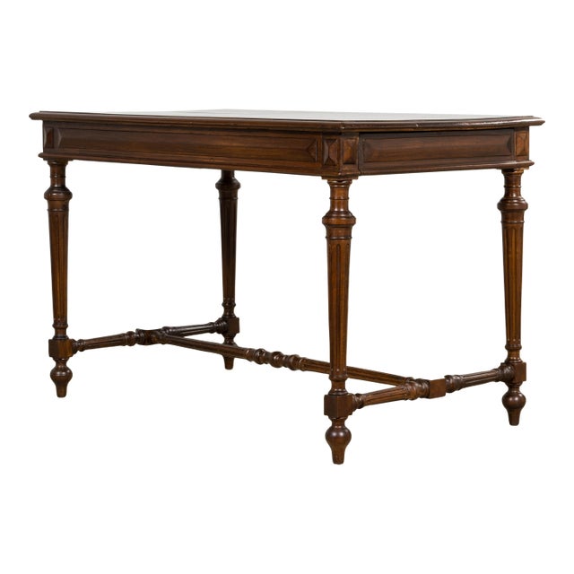 Late 19th Century French Louis XVI Style Walnut Writing Table With Side Drawers For Sale