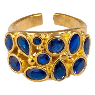 Teardrop Sapphire Stone & Gold Adjustable Statement Ring For Sale