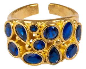 Teardrop Sapphire Stone & Gold Adjustable Statement Ring