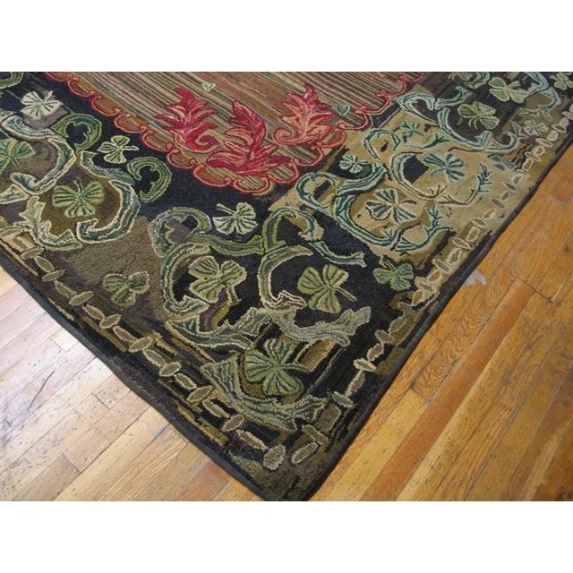 Late 19th Century Lovely Ligth Brown & Rustic Floral-Medallion Pattern Antique American Hooked Rug For Sale - Image 5 of 5