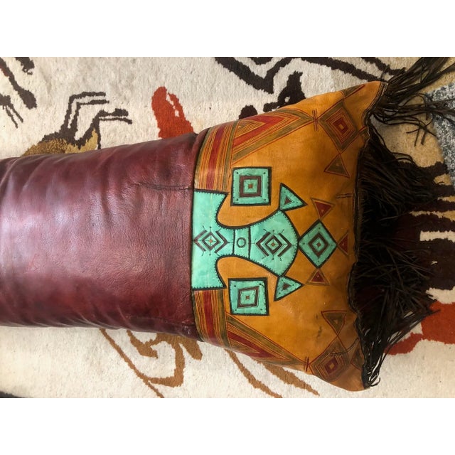 Brown Vintage Tuareg Leather Tent Cushion, 1960s For Sale - Image 8 of 14