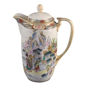 Antique Japanese Nippon Chocolate-Tea-Coffee Pot Hand Painted Gilded Figural Geisha Scenic