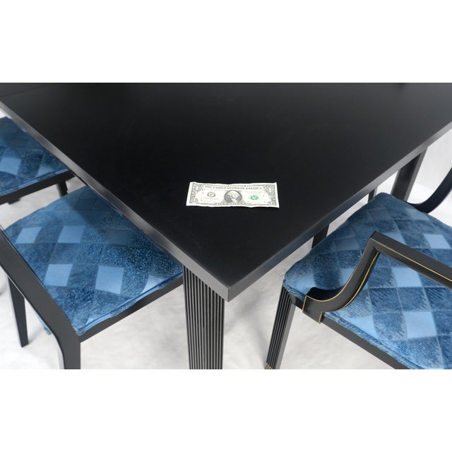 Black Lacquer Gold Ornament Decorated 6 Chairs 2 Leaves Dining Table Set MINT! For Sale - Image 10 of 18